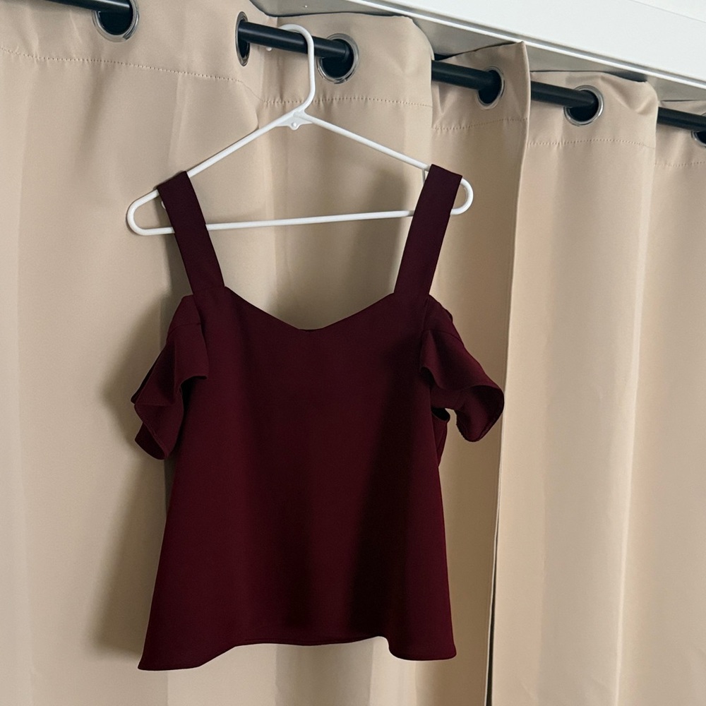 Topshop Burgundy Cold-Shoulder Ruffle Camisole